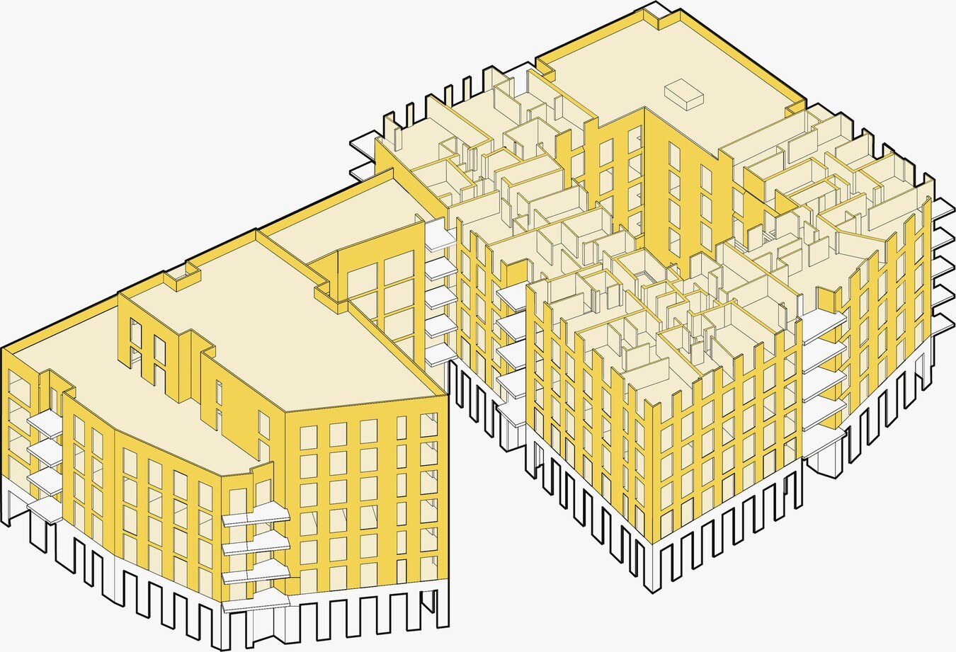 Isometric drawing showing the cross-laminated timber structure of Dalston Works
